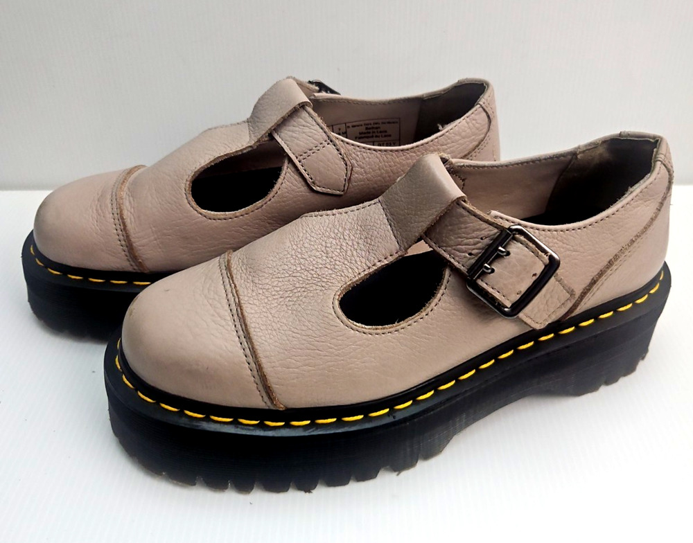 Dr Martens Bethan T-Bar Platform Mary Jane Leather Shoes Taupe Womens 8